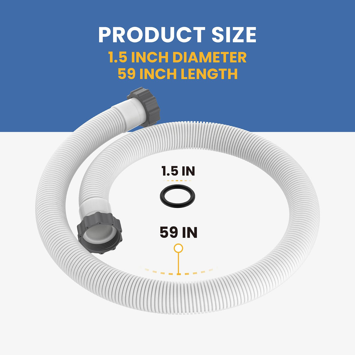 Pokin 59-inch hose length for flexible above-ground pool setups.
