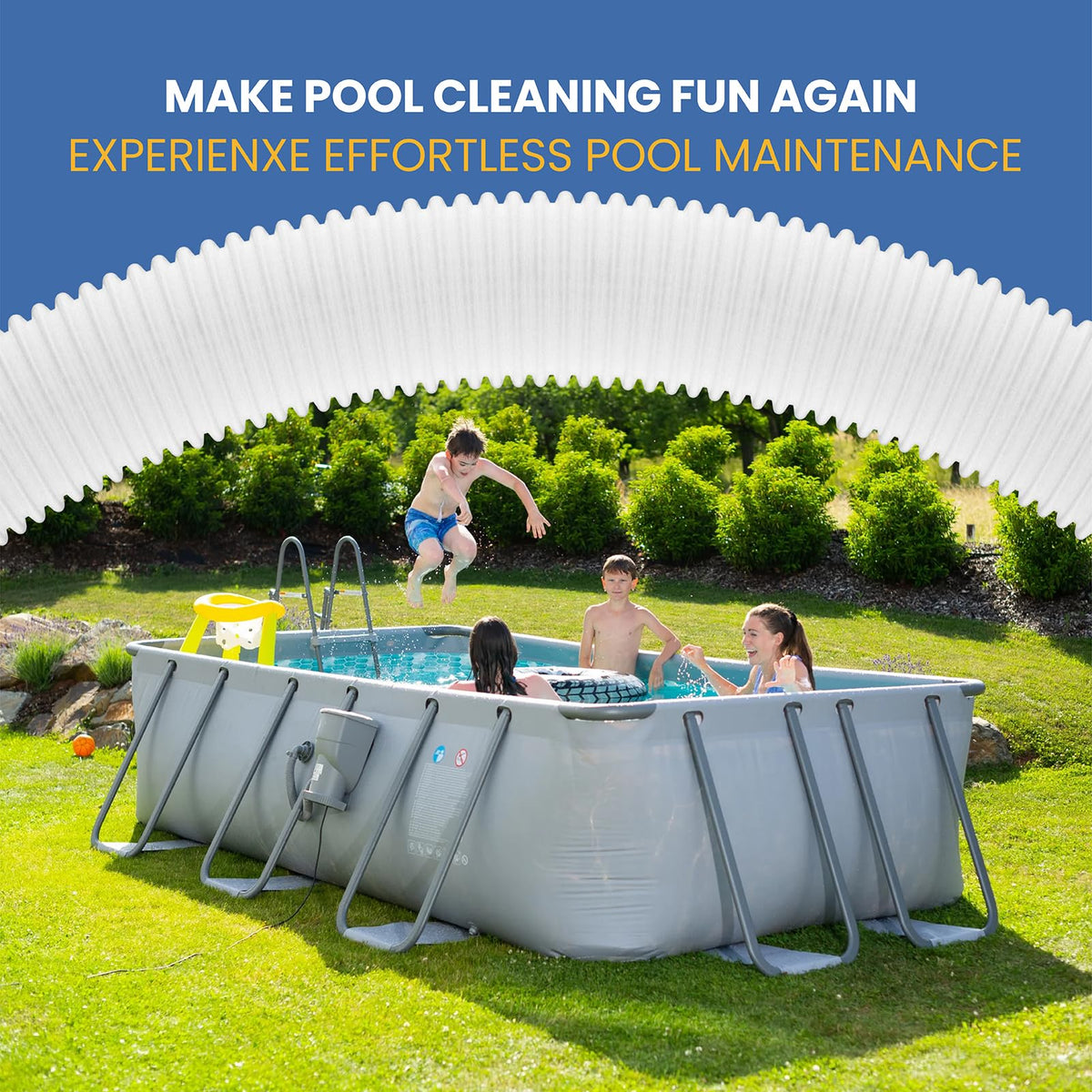 Pokin pool-hose-storage shows easy removal and organization after seasons.