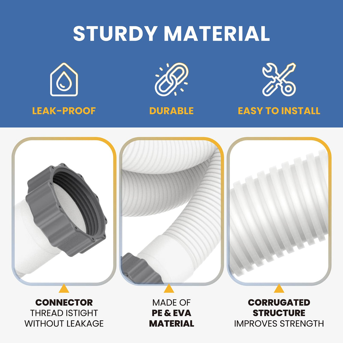 Pokin pump-to-sand-filter hose enabling stable filtration hookups.