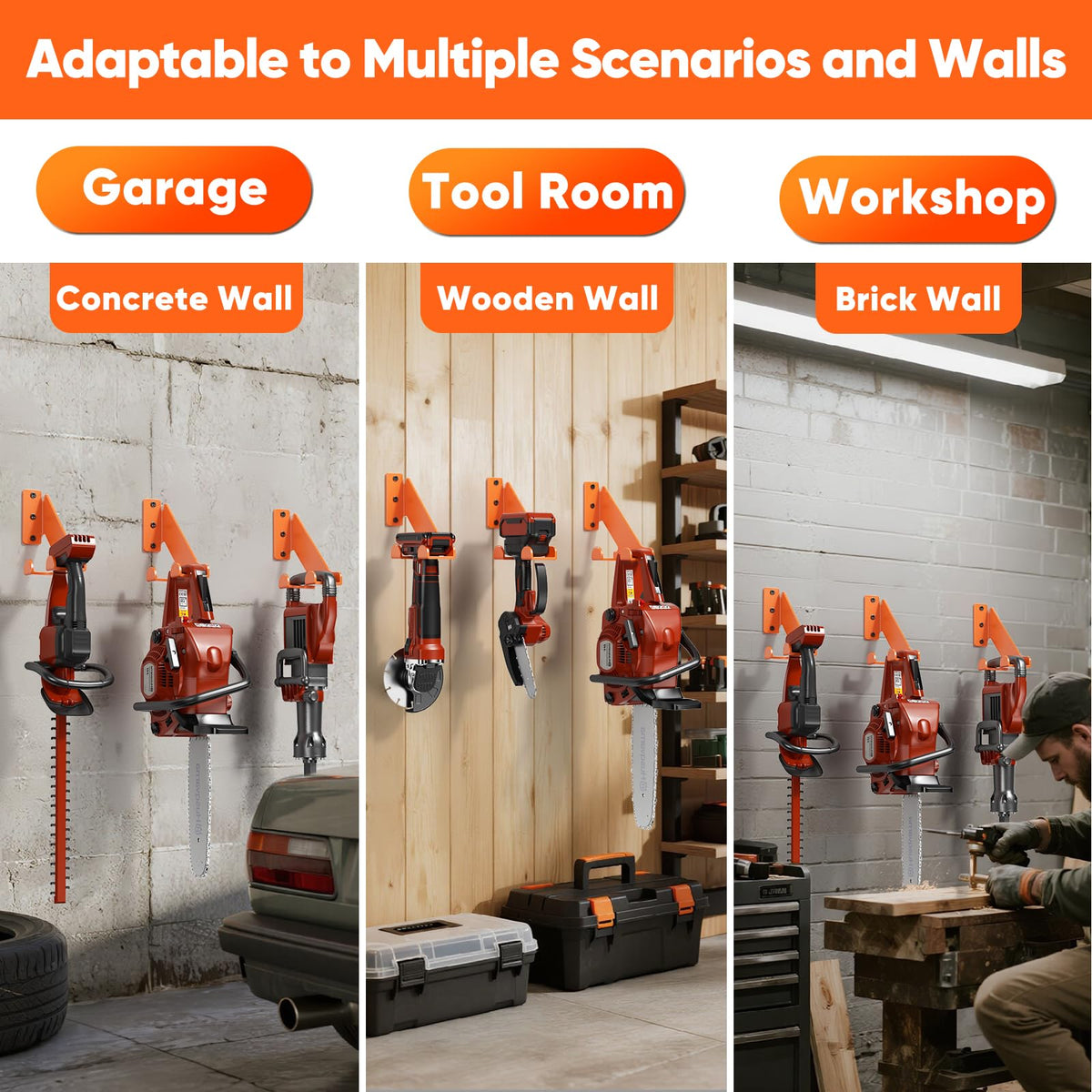 POKIPO triangular-support chainsaw rack enhances stability during storage