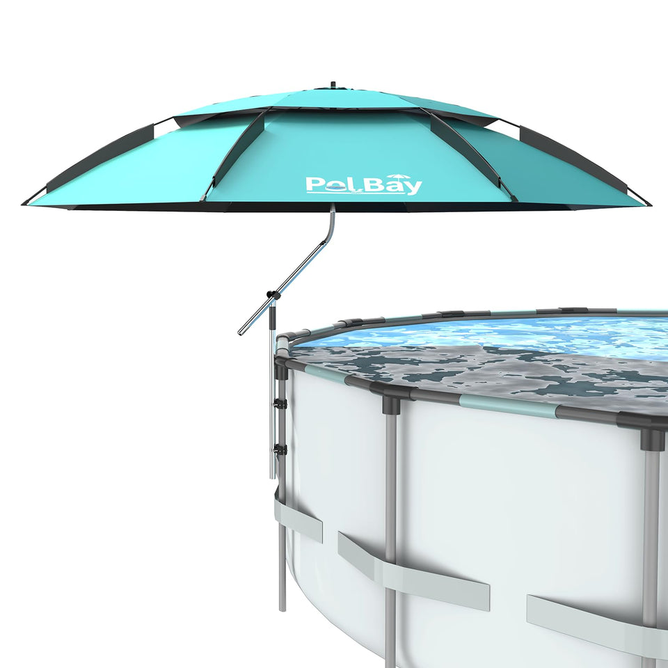 Pol Bay above ground pool umbrella clamp grip securing a 30-65 mm frame for shade.