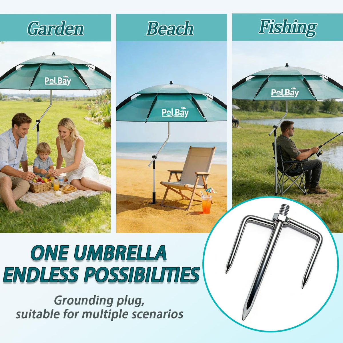 Pol Bay pool shade adapts to beach, garden, or backyard settings.