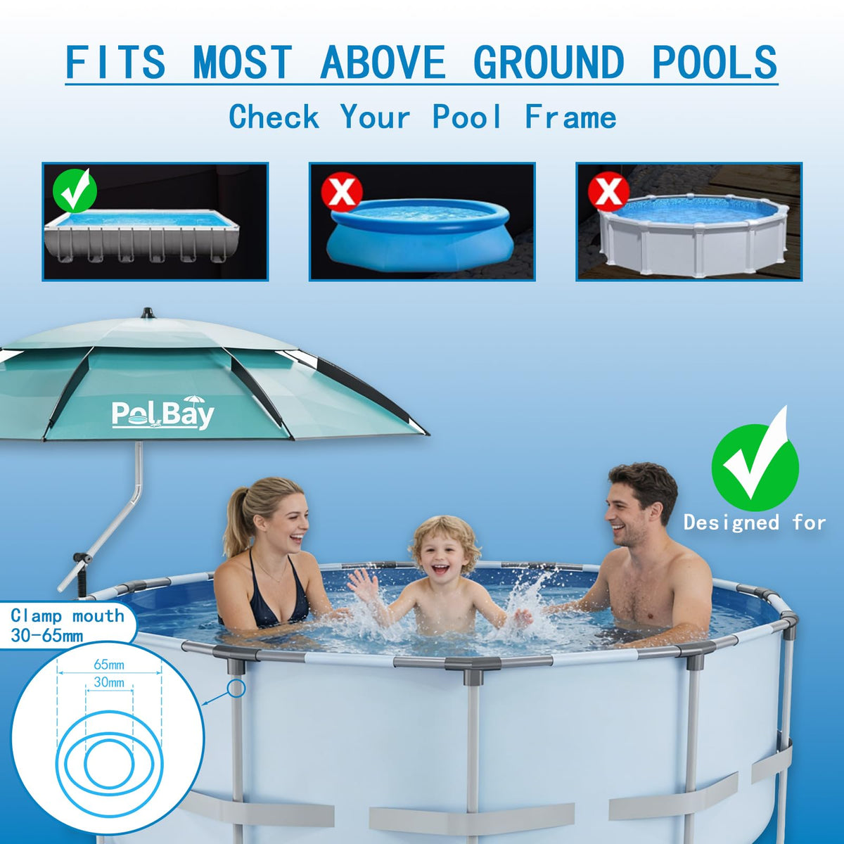 Pol Bay canopy measures 94.48 inches curved surface offering wide coverage while staying compact.