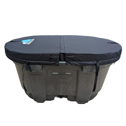 Polar Protector ice water therapy cover shields a 100-gallon stock tank from temperature loss.