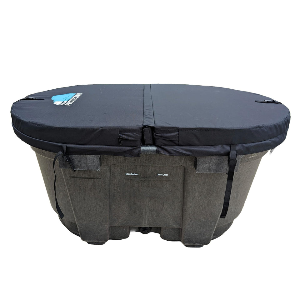 Polar Protector ice water therapy cover shields a 100-gallon stock tank from temperature loss.