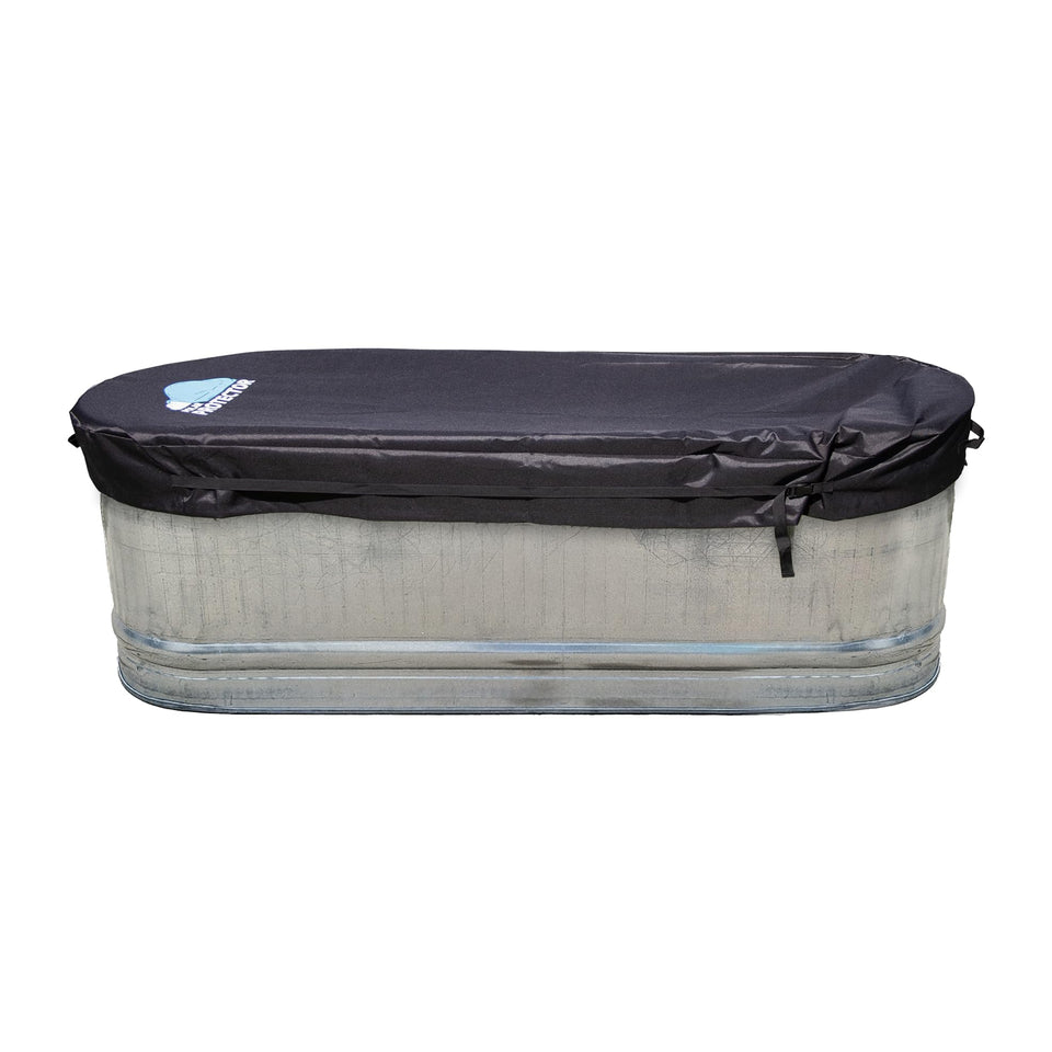 Polar Protector stock tank cover installed with sturdy handles on a 170 gallon tank