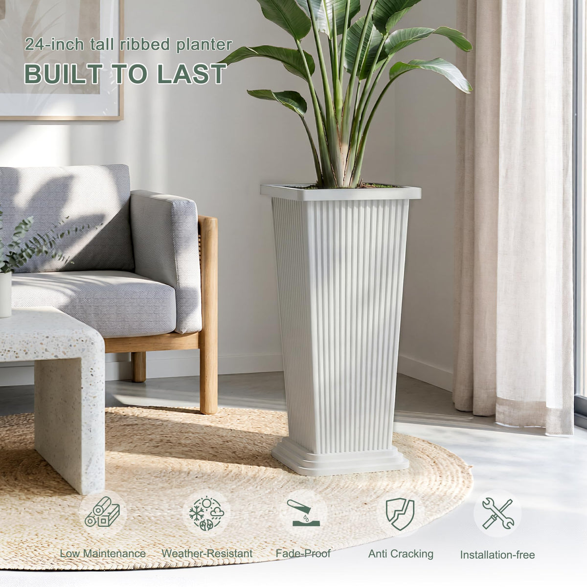 PolarcoForgeco large 24-inch planter ideal for deep-rooted plants on the front porch