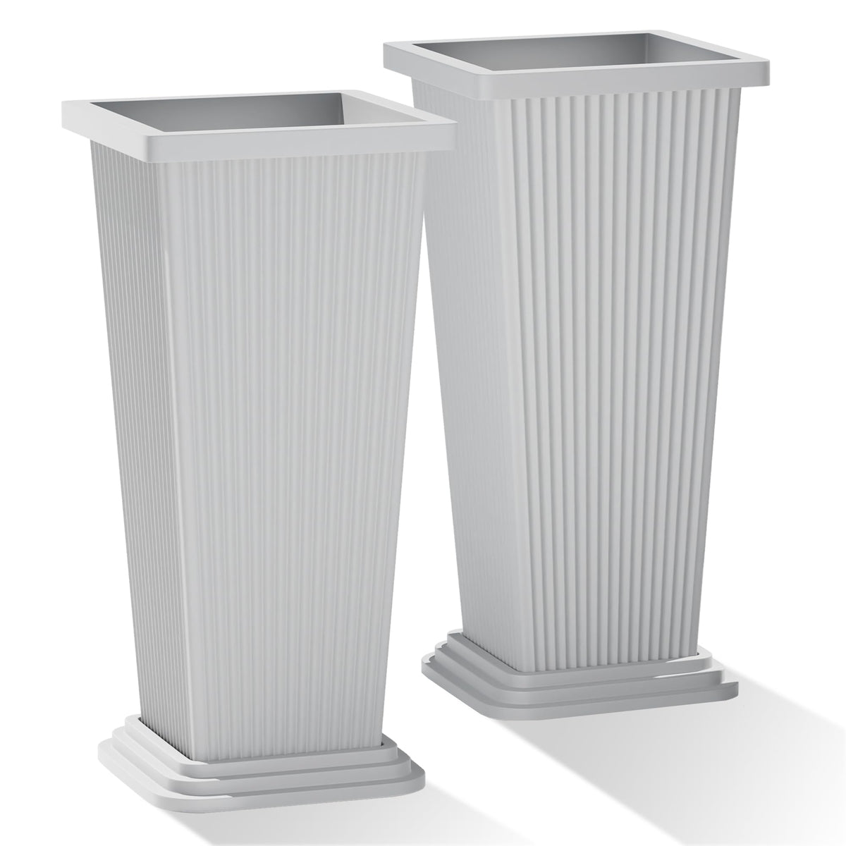 PolarcoForgeco tall outdoor planter with ribbed white finish enhances porch curb appeal