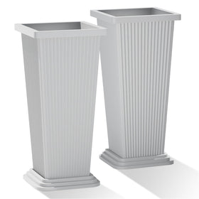 PolarcoForgeco tall outdoor planter with ribbed white finish enhances porch curb appeal