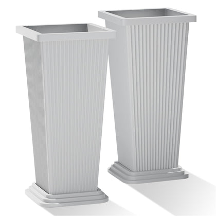 PolarcoForgeco tall outdoor planter with ribbed white finish enhances porch curb appeal