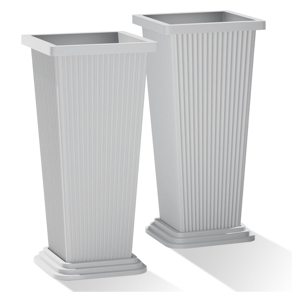 PolarcoForgeco tall outdoor planter with ribbed white finish enhances porch curb appeal
