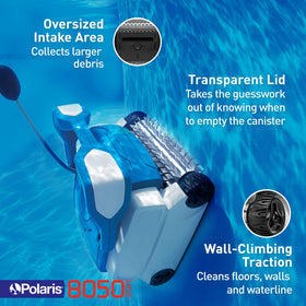 Polaris 8050 Sport with 50ft cable in use, ready for large pools.