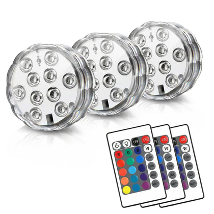 POLENTAT floral-submersible pool light glows blue for immersive night swimming.