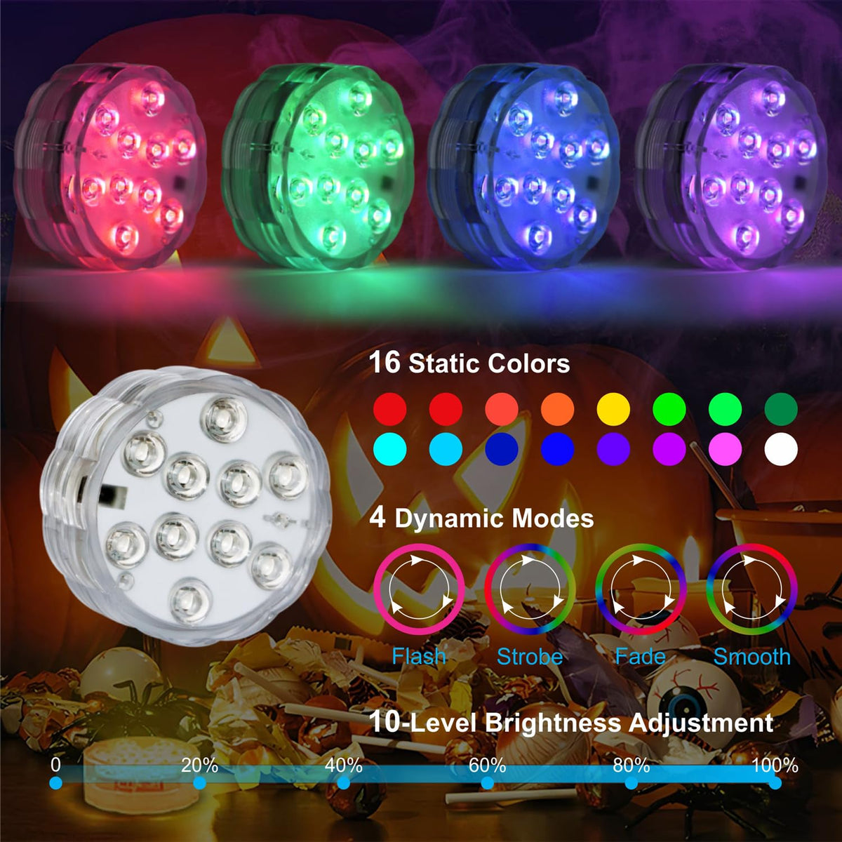 POLENTAT IP68 waterproof LED light designed for underwater use in water features.