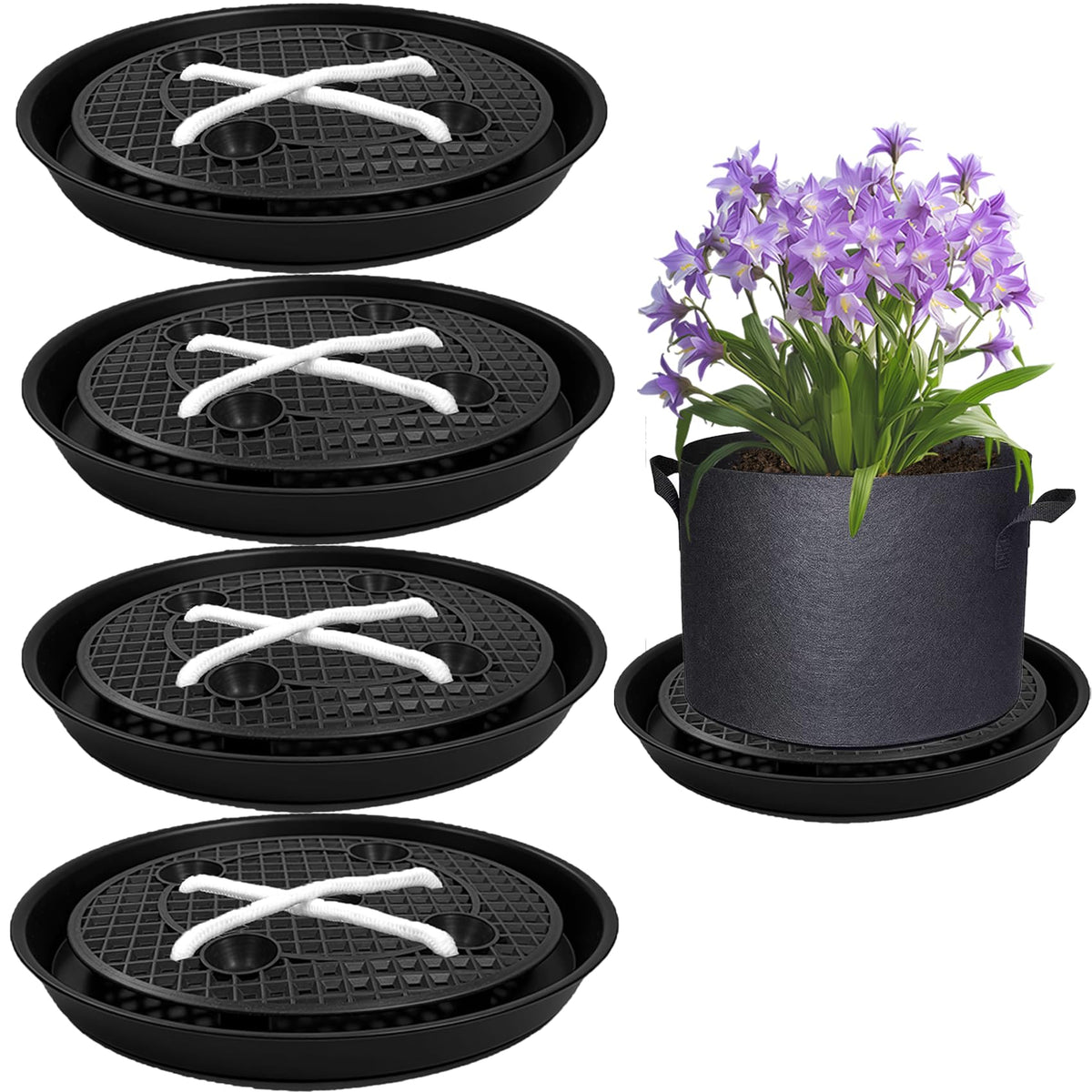 Polerden self-watering base supports 14-inch fabric planters for consistent moisture