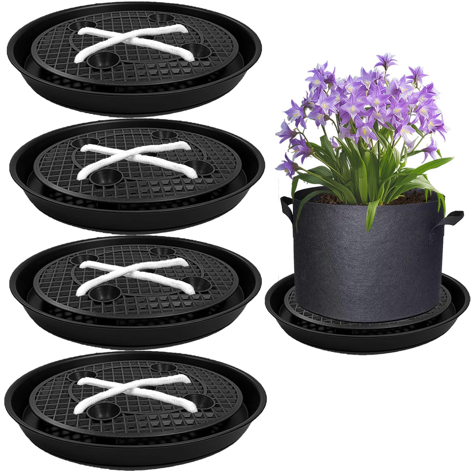 Polerden self-watering base supports 14-inch fabric planters for consistent moisture