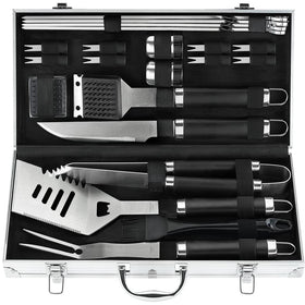 POLIGO grill tools set inside aluminum case for convenient storage and transport.