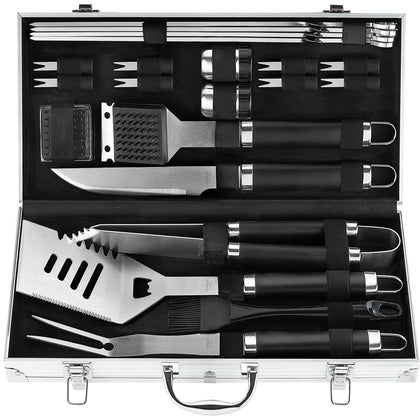 POLIGO grill tools set inside aluminum case for convenient storage and transport.