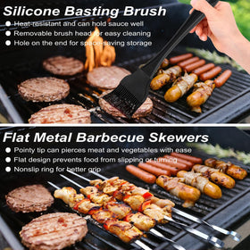 POLIGO stainless skewers for even grilling and easy turning.