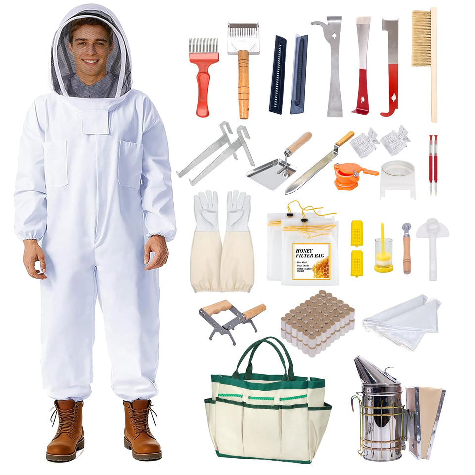 POLLIBEE XXL beekeeping suit during hive inspection for full protection