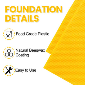 POLLIBEE beeswax-coated foundation sheets displayed for easy insertion into top fluted frames.