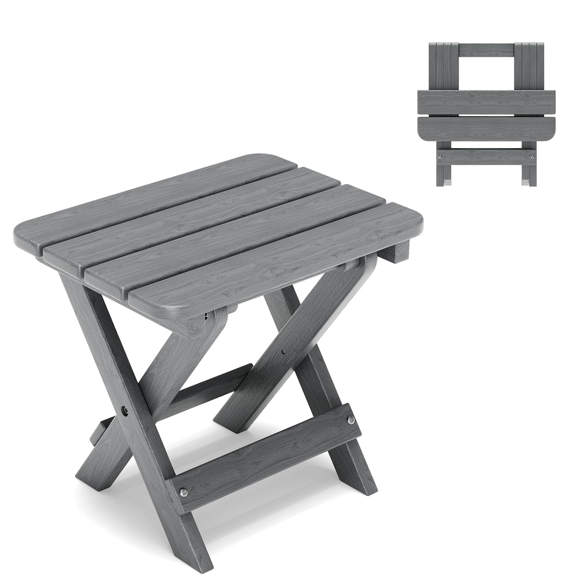 Polyhouz folding outdoor side table showing folding mechanism for easy transport.
