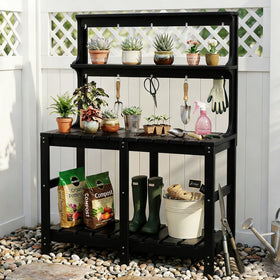 Polyhouz potting bench with tool hooks enables easy glove and tool organization