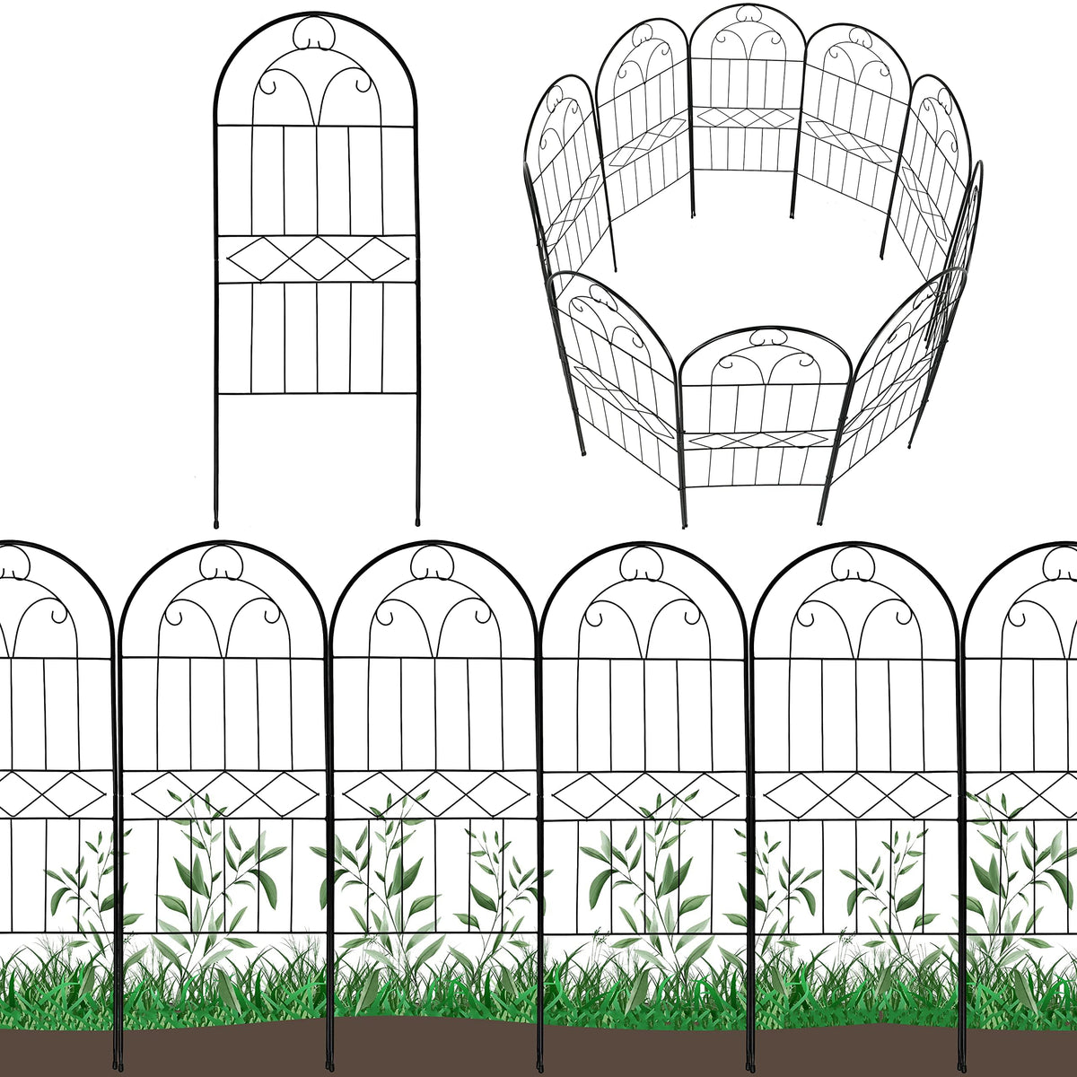 Polyjkl decorative garden fence front panel 30in tall, guards flower beds.