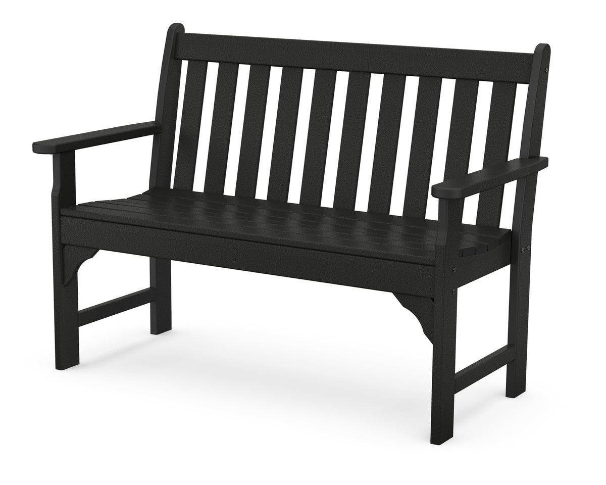Polywood GNB48BL Vineyard 48-inch bench front view shows durable outdoor seating