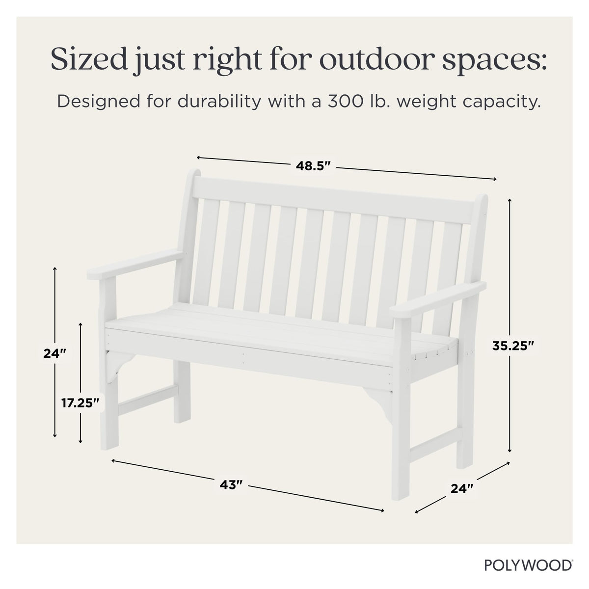 POLYWOOD Vineyard 48-inch bench seat closeup, smooth HDPE surface.