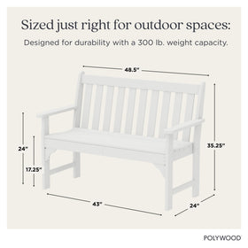 POLYWOOD Vineyard 48-inch bench seat closeup, smooth HDPE surface.
