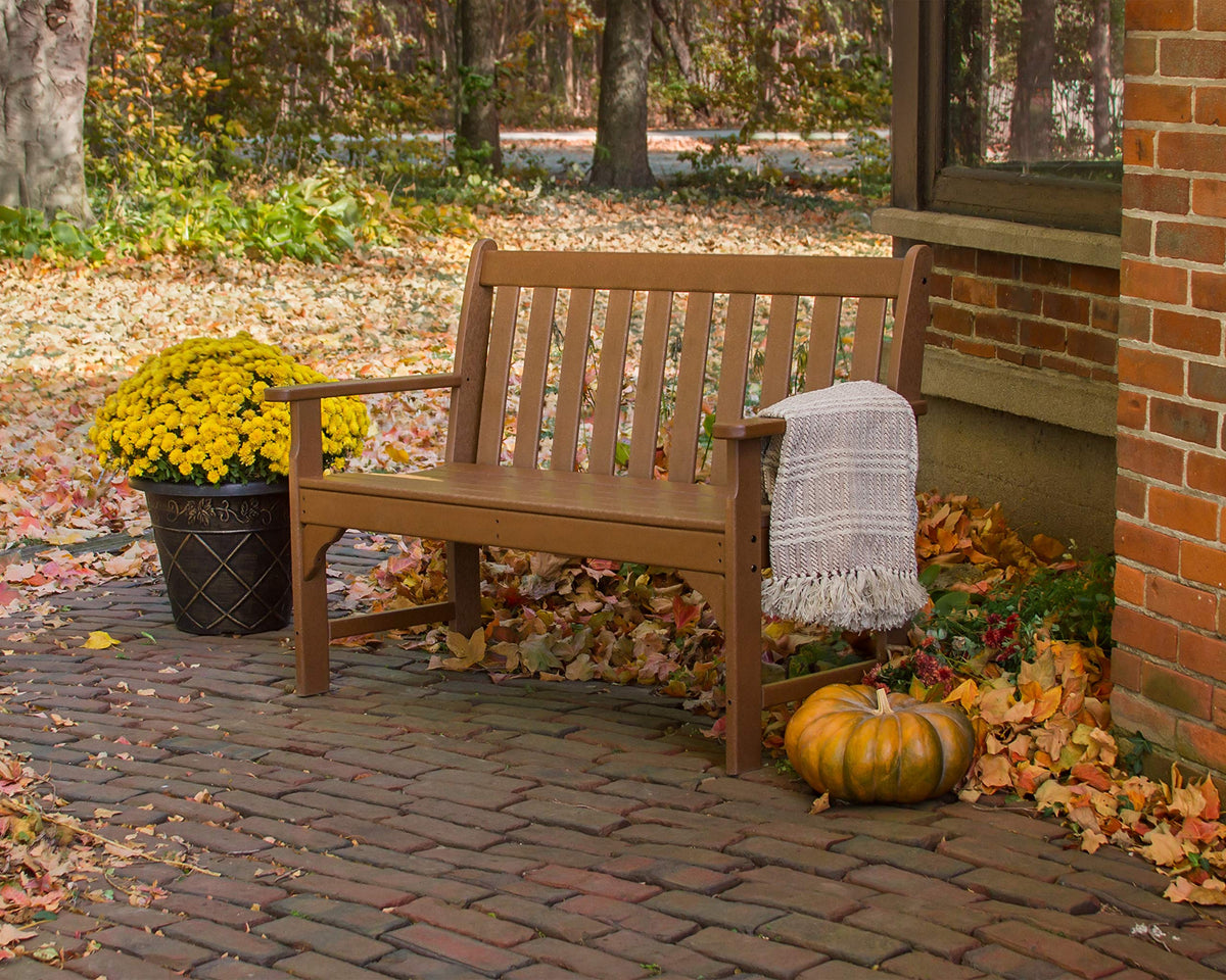 POLYWOOD Vineyard 48-inch bench side view, weather-resistant for all climates.