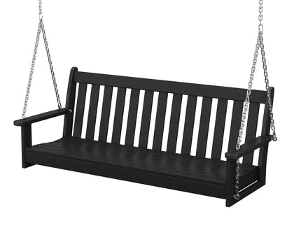 POLYWOOD Vineyard 60-inch Swing front view, showing durable black finish