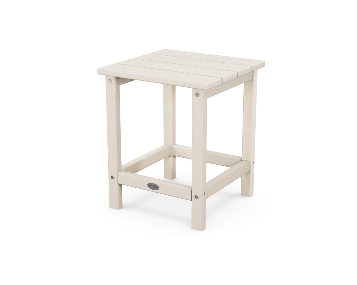 POLYWOOD Long Island Side Table in Sand, front view, weatherproof outdoor companion.