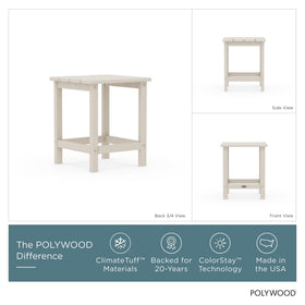 POLYWOOD Long Island Side Table in Sand, side angle, sturdy all-weather surface.