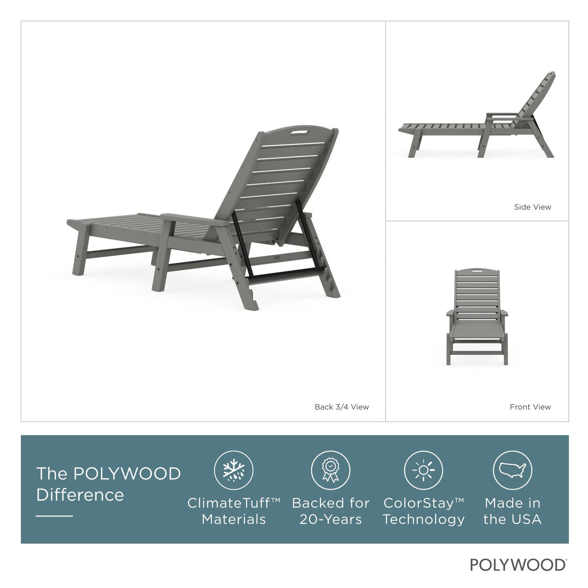 Polywood Nautical Chaise Lounge collapsed for storage and easy transport.