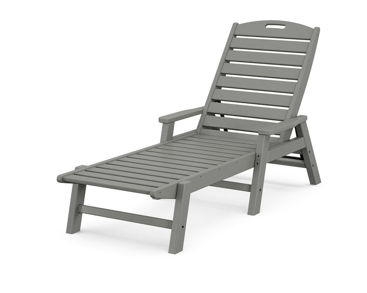 Polywood Nautical Chaise Lounge front view highlights weatherproof construction for outdoors.