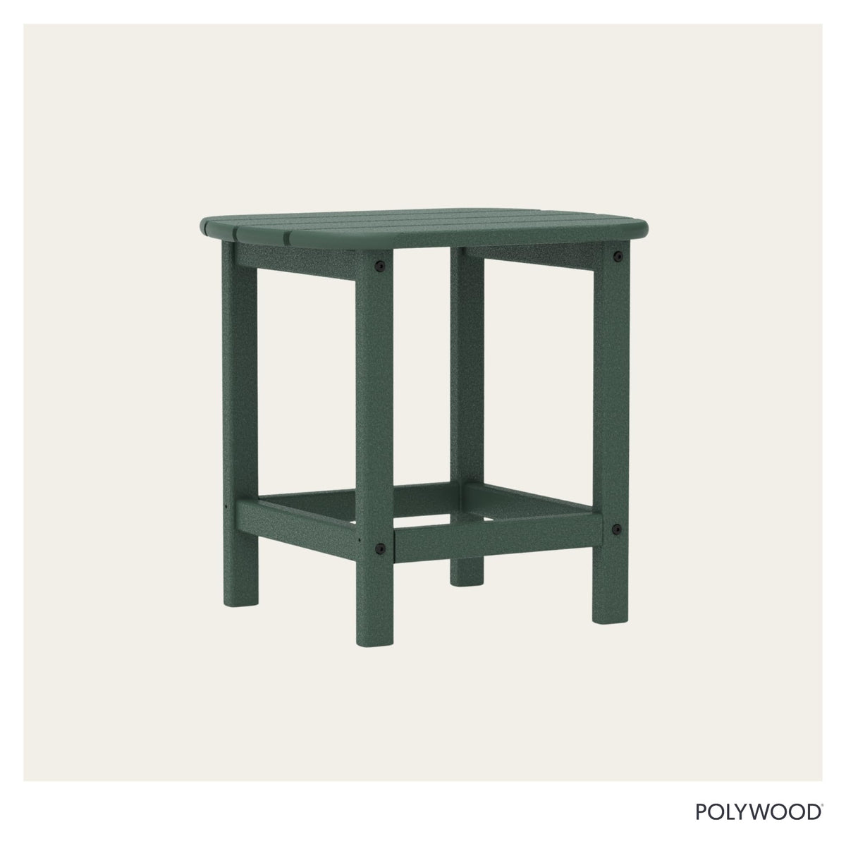 POLYWOOD South Beach side table on patio steps demonstrates stable, weather-ready design.