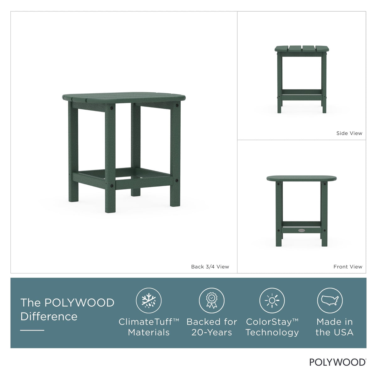 POLYWOOD South Beach side table with Adirondack chair highlights easy coordination and seating comfort.