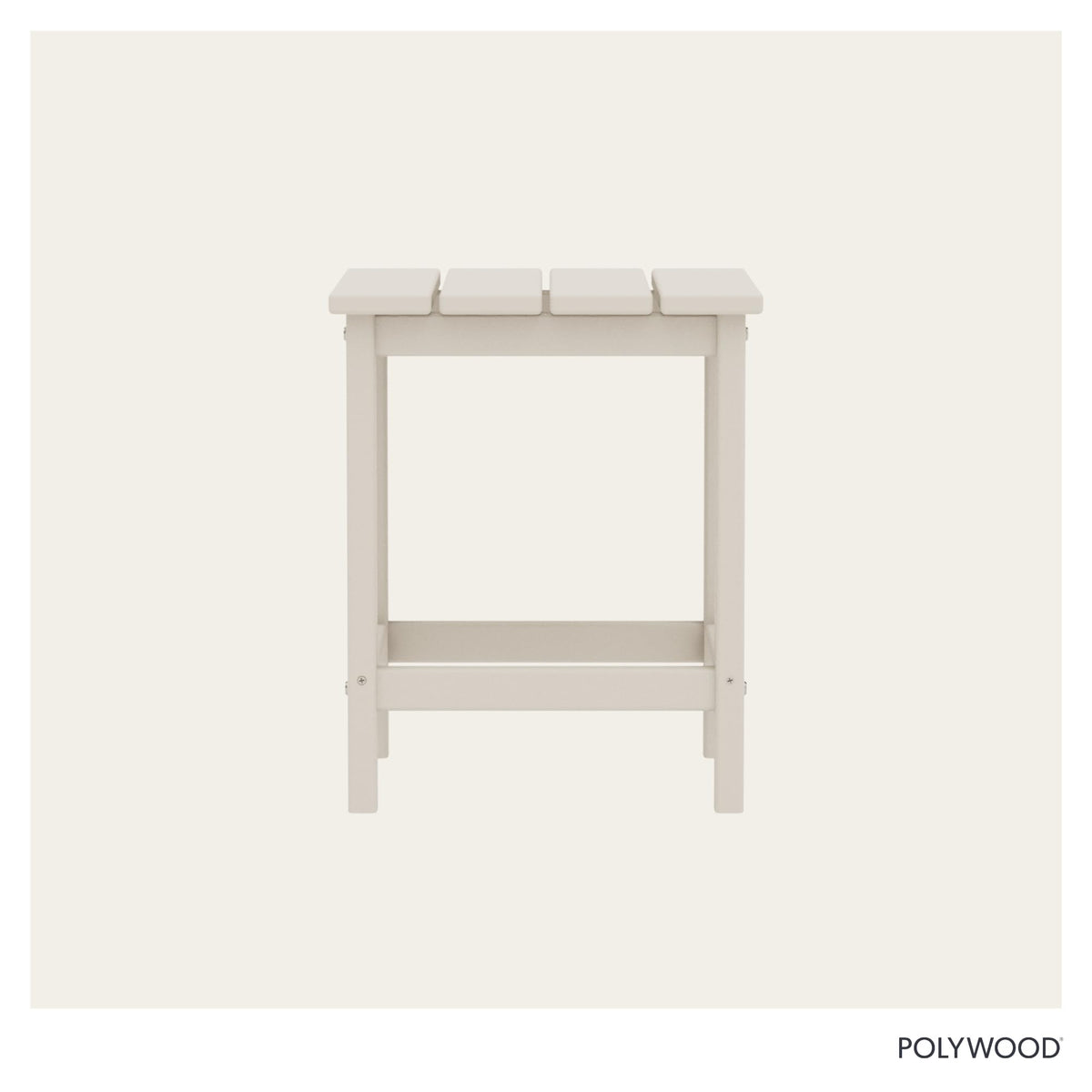 POLYWOOD Side Table in Sand, hardware close-up, stainless steel durability.
