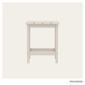 POLYWOOD Side Table in Sand, hardware close-up, stainless steel durability.