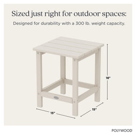 POLYWOOD Side Table in Sand, close-up texture, recycled lumber look.