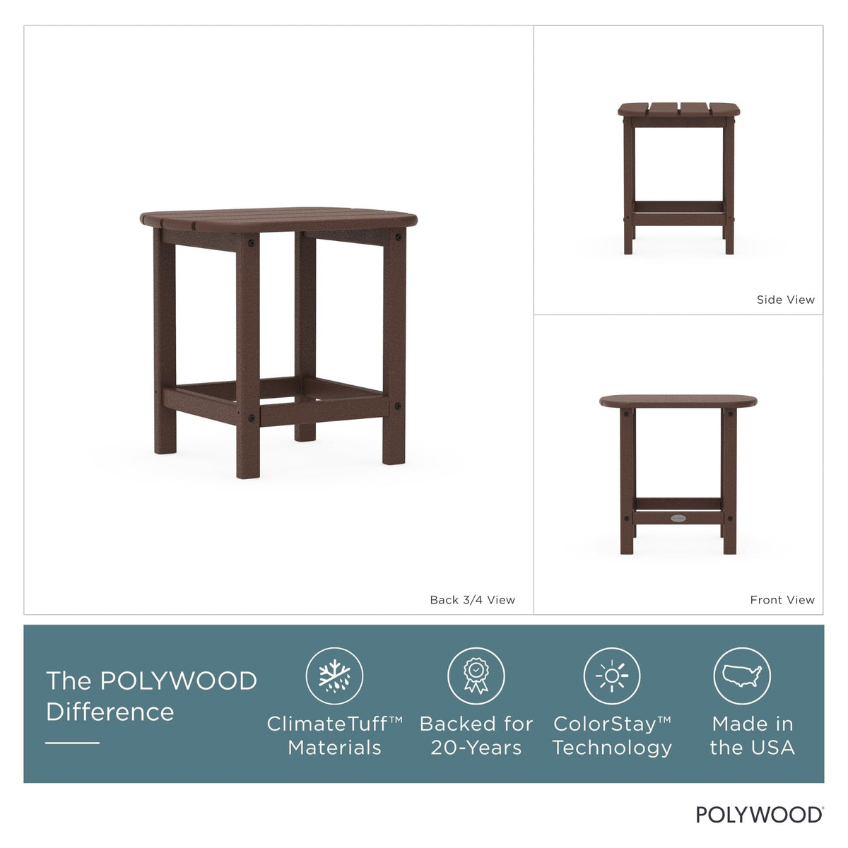 POLYWOOD South Beach Side Table detailed woodgrain highlights durable fade-resistant finish