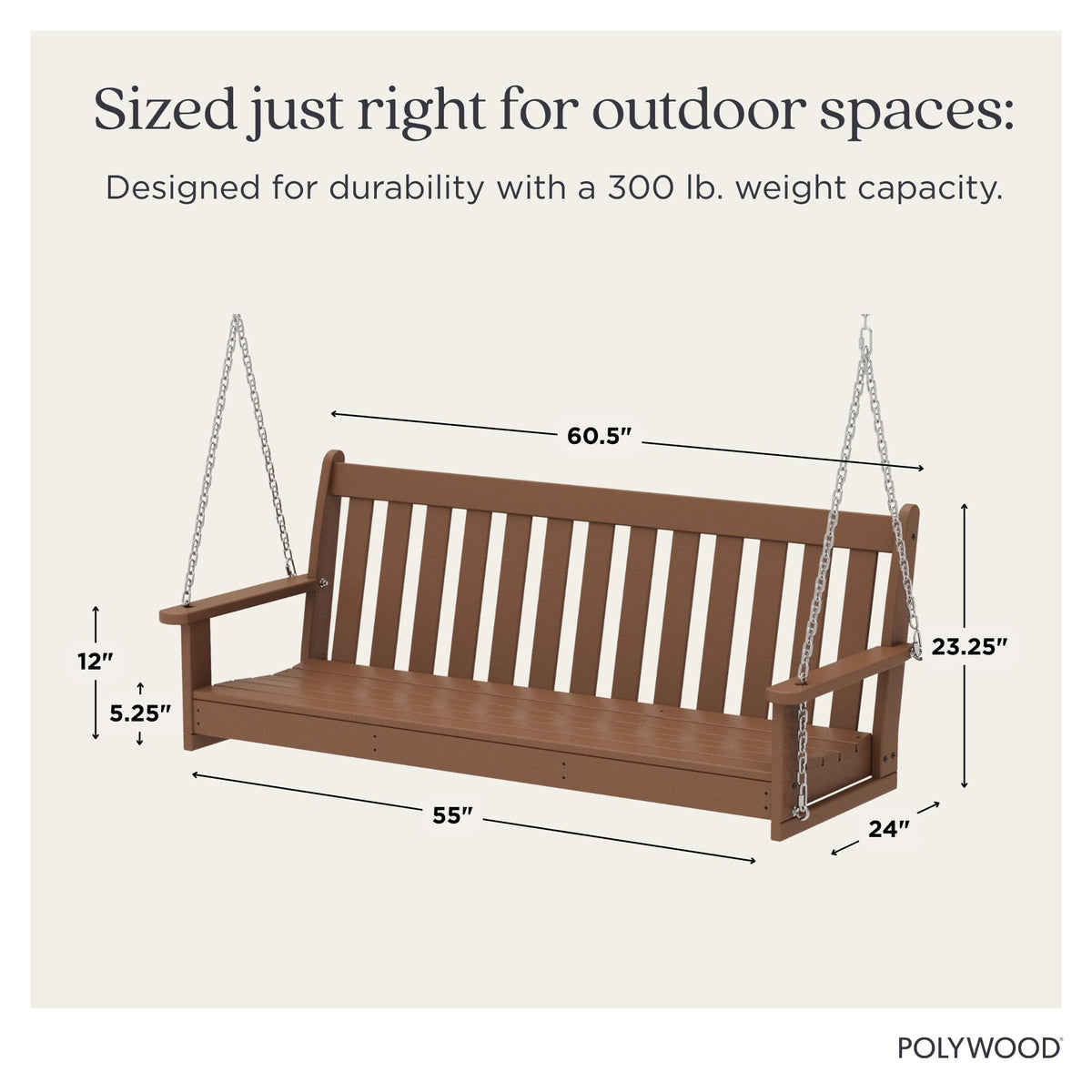 POLYWOOD Vineyard 60-inch swing backrest demonstrates weather-ready comfort