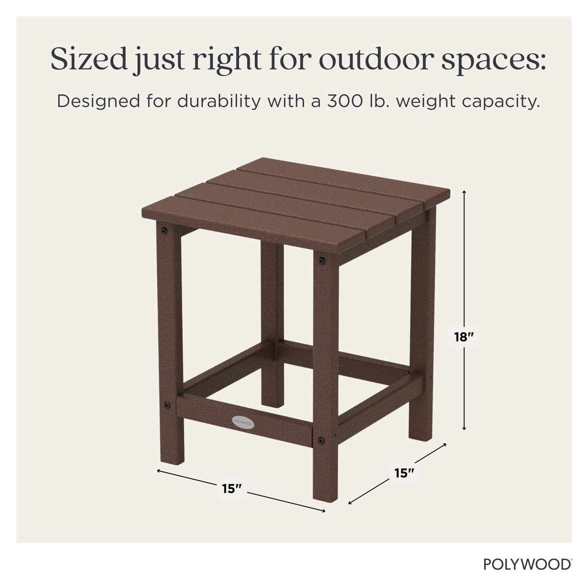 Durable outdoor table that resists stains and salt spray.