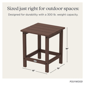 Durable outdoor table that resists stains and salt spray.