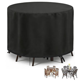 POMER round table cover front view highlights waterproof protection for outdoor furniture