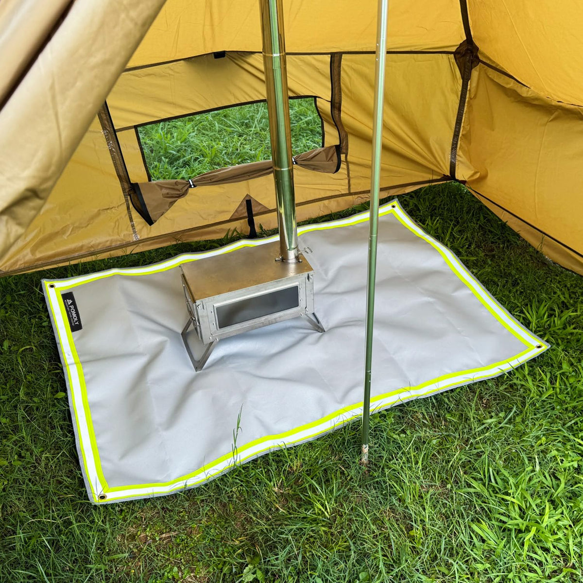 POMOLY Fire Pit Mat protects lawn and deck during outdoor fires.