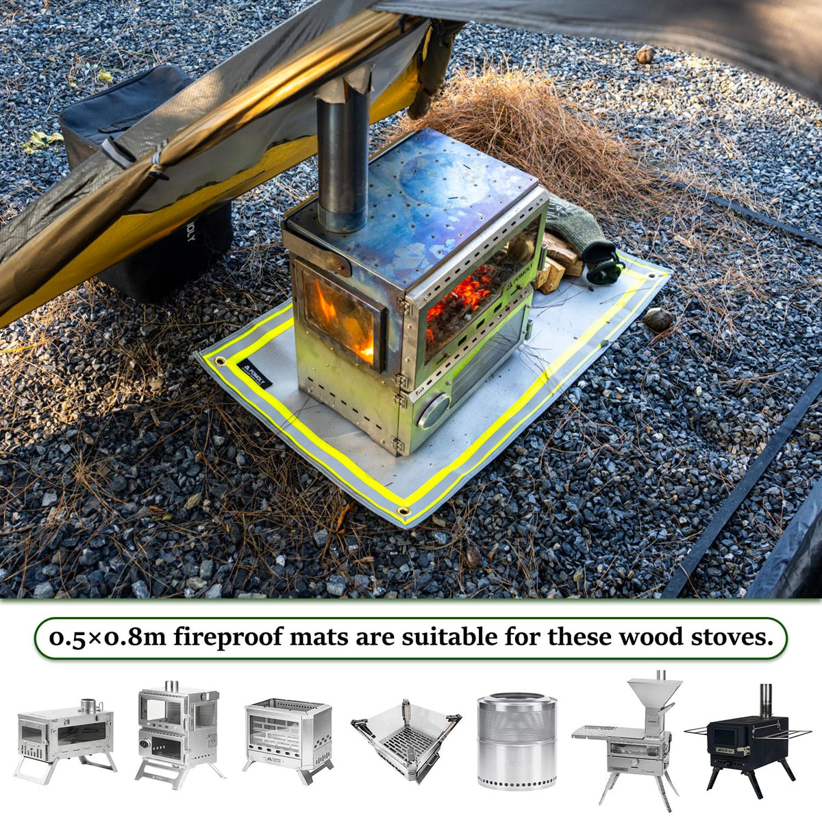 POMOLY Fire Pit Mat sized 31.5 by 19.7 inches fits grills and stoves.