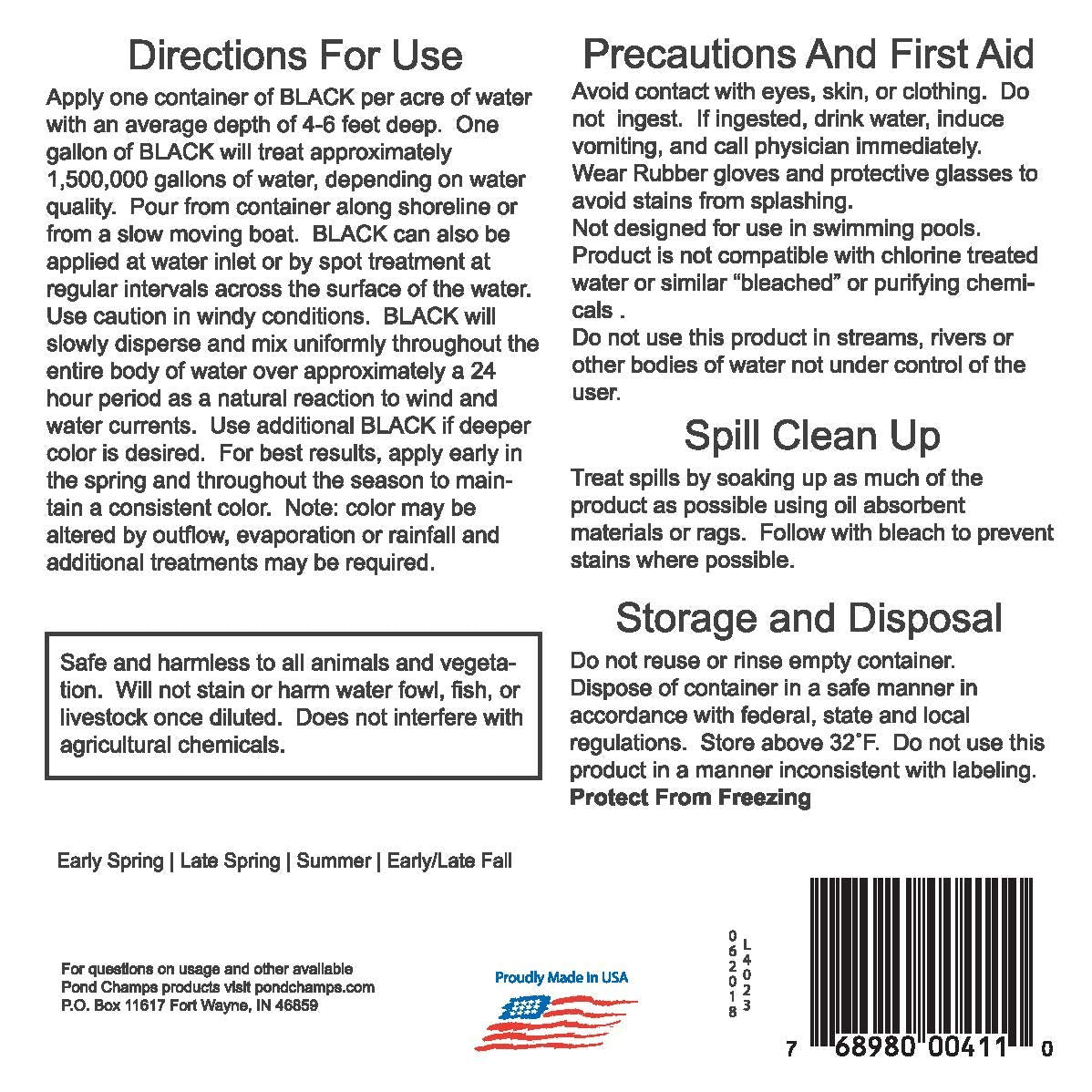 Pond Champs Black Lake Dye is safe for ponds and wildlife when used as directed
